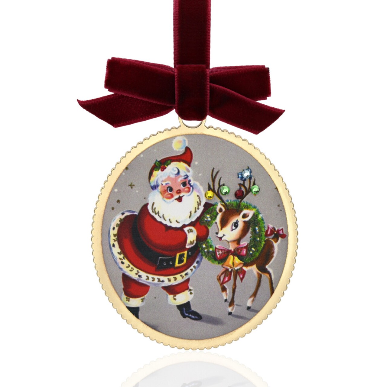 Gloria Duchin Santa and Reindeer Vintage Style Tree Ornament with Crystals